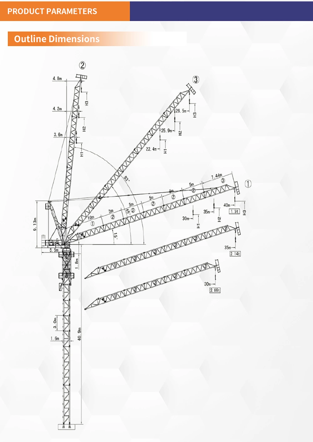 China Factory Made Ctl 110 (4015) Hammerhead Tower Crane 6t Capacity